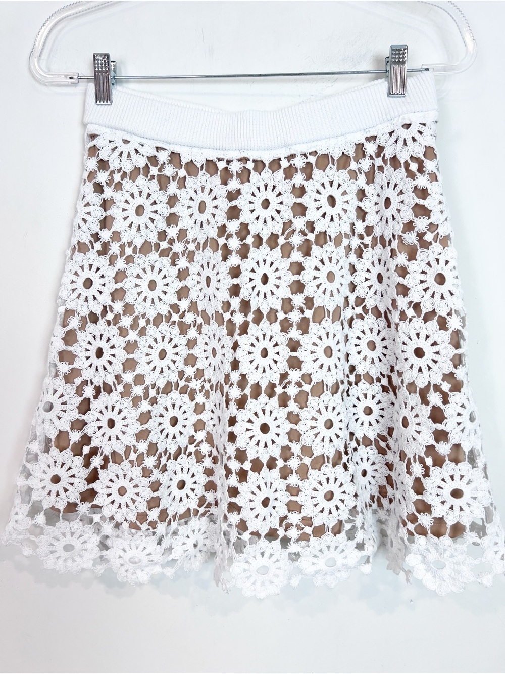 MICHAEL MICHAEL KORS WHITE FLORAL CROCHET MINI SKIRT NUDE LINING WOMENS MEDIUM